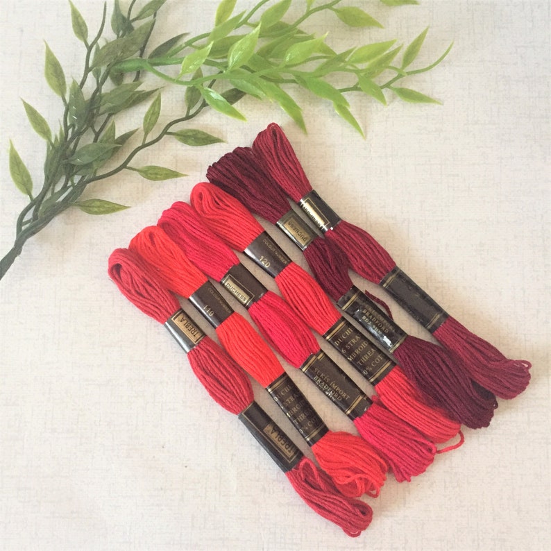 Pack of 6 Embroidery Threads in Reds, Embroidery Floss, Cotton Thread ...