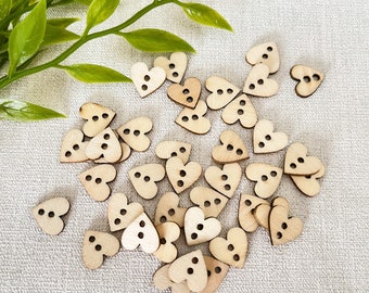 40 Small Wooden Heart Buttons: 10mm Craft Supplies