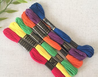 Paquete de 6 hilos arcoíris, hilo de algodón de colores variados