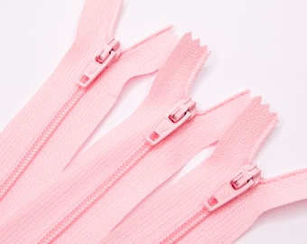 Pack of 3 pink zips, 4 inch Zips, Pack 0f 3, Nylon Closed End 4" Pale Pink Zips