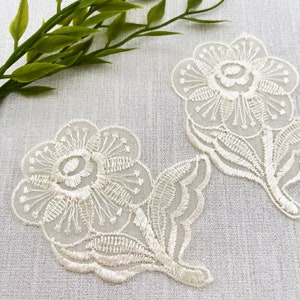 Pack of 2 organza motifs, Cream flower applique, delicate sheer applique,