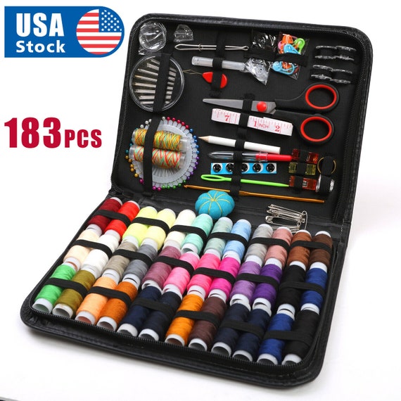 183pc Sewing Kit Measure Scissor Thimble Thread Needle Storage Box Travel  Set