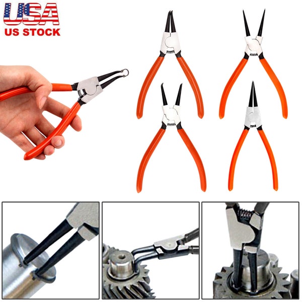 4 PCS Heavy Duty 7" Circlip Plier Snap Ring Plier External Internal Kit w/ Pouch