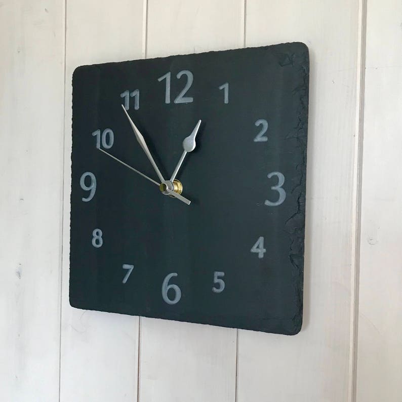 HANDMADE Welsh Grey Slate Engraved Clock 30cm Etsy