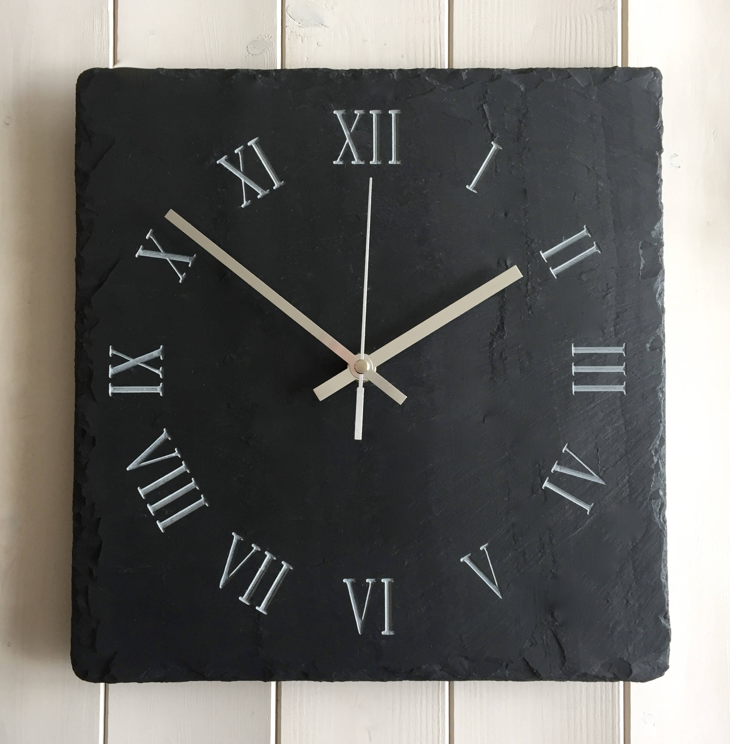 HANDMADE Welsh Grey Slate 30cm Engraved Clock Roman Numerals Etsy