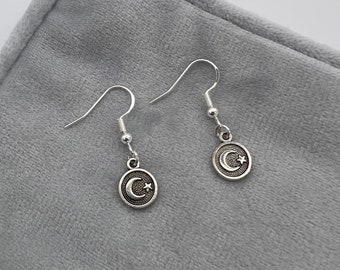 Handmade Silver Moon Dangle Drop Hook Earrings