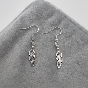 Handmade Silver Feather Dangle Drop Hook Earrings