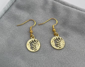 Handgemachte Gold Sonne und Mond Baumeln Tropfen Haken Ohrringe