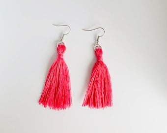 Handmade Silver Tassel Drop Hook Earrings