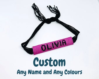 Custom Personalised Name Friendship Bracelet - Personalised Colours Woven Macrame String Braided Wristband - Boho Festival Knotted Jewellery