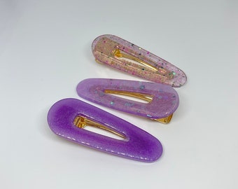 Purple Pearlescent Glitter Resin Hair Clips - Handmade - Cute Hair Accessories – Perfect Gift for Family/Bridesmaids/Best Friends - Set of 3