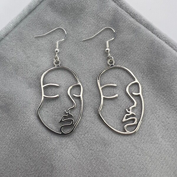 Boucles d’oreilles Handmade Silver Face Fashion Dangle Drop Hook