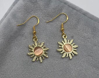 Handgemachte Gold Rosa Sun Dangle Tropfen-Haken-Ohrringe