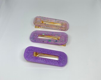 Purple Pearlescent Glitter Resin Hair Clips - Handmade - Cute Hair Accessories – Perfect Gift for Family/Bridesmaids/Best Friends - Set of 3