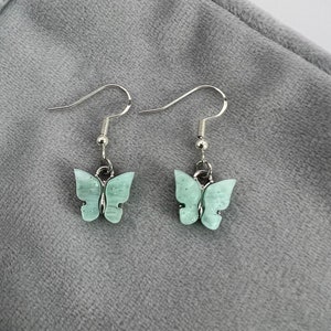 Handmade Mint Silver Butterfly Dangle Drop Hook Earrings