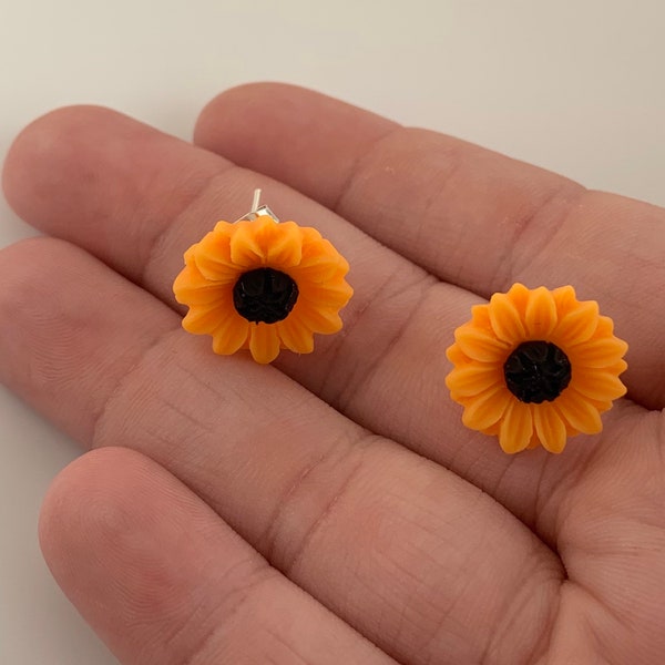 Handmade Sunflower Studs - Resin Stud Earrings - Cute Hypoallergenic Statement Earrings