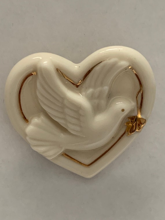 Vintage Lenox Porcelain Gold Dove Heart Pendant