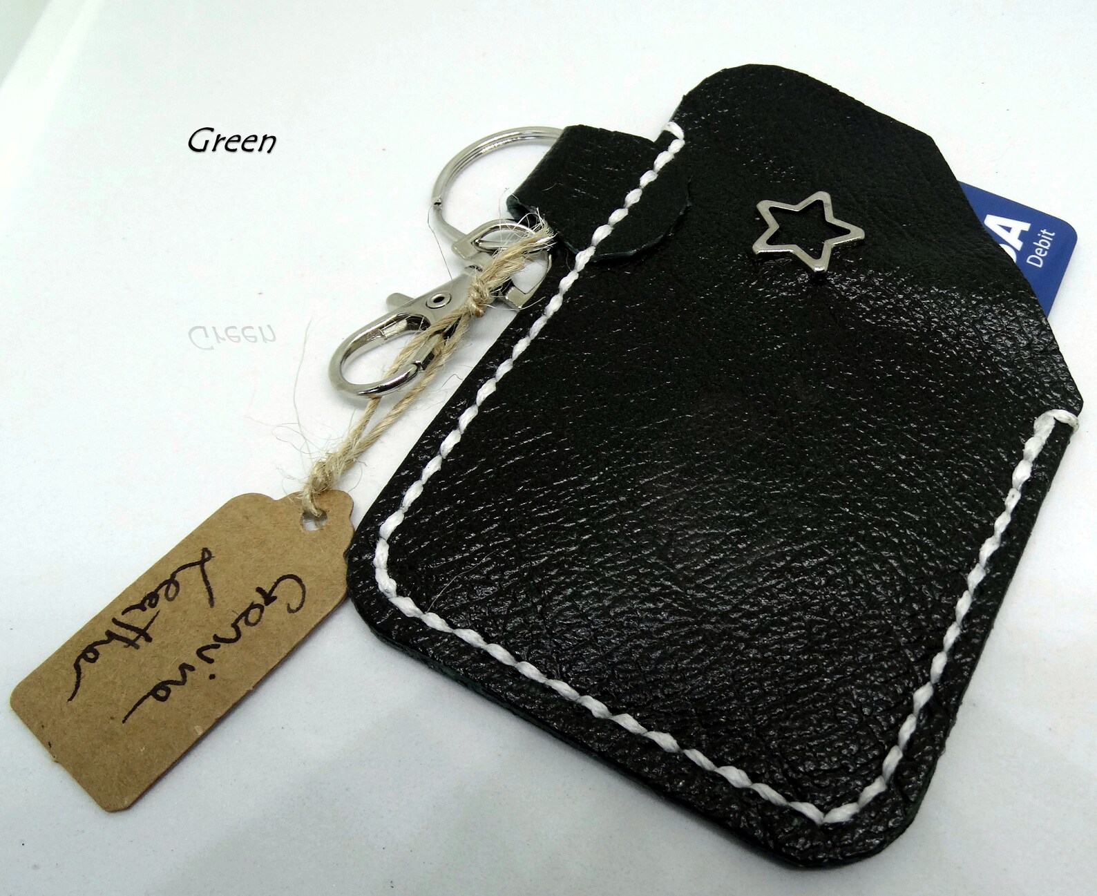 Key Fob Credit Card Holder in Genuine Leather, Various Colours,hand