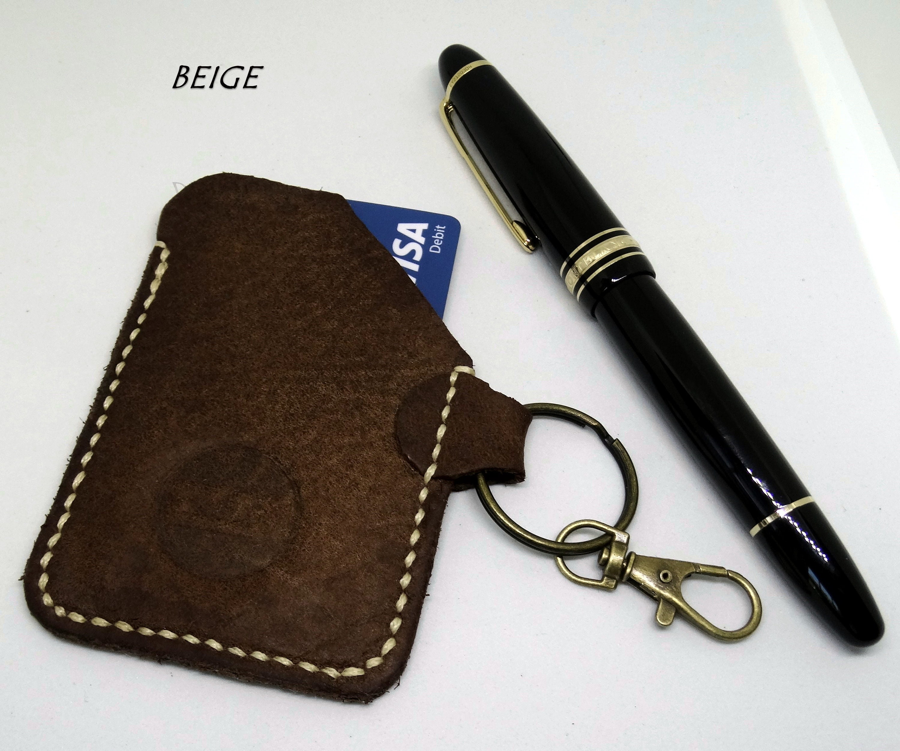 Key Fob Credit Card Holder in Genuine Leather, Various Colours,hand