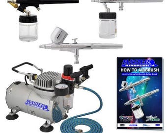 Master Professional Airbrush Kit 3 airbrush and 54 paintings