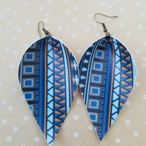 Faux Leather Dangle Earrings for Women, Earrings for Teens, Blue Earrings, Tribal Earring, Africa Earring, Colorful Earrings, Drop Earring