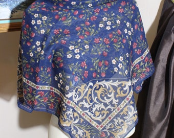 Vintage Units Polyester Shawl, Blue and Beige Large Body Wrap