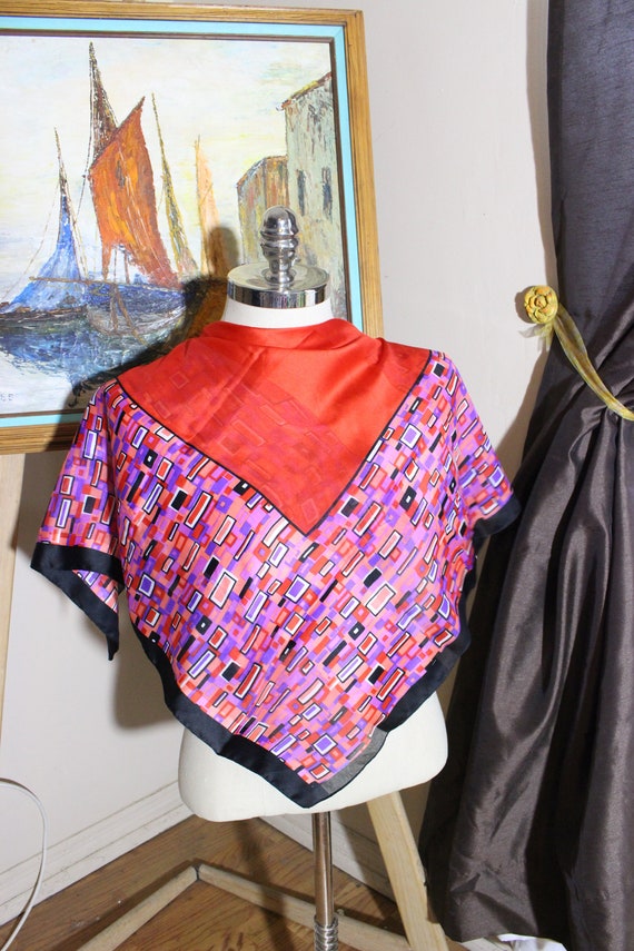 Polyester Shawl, Vintage Scarf made in Italy, Geom