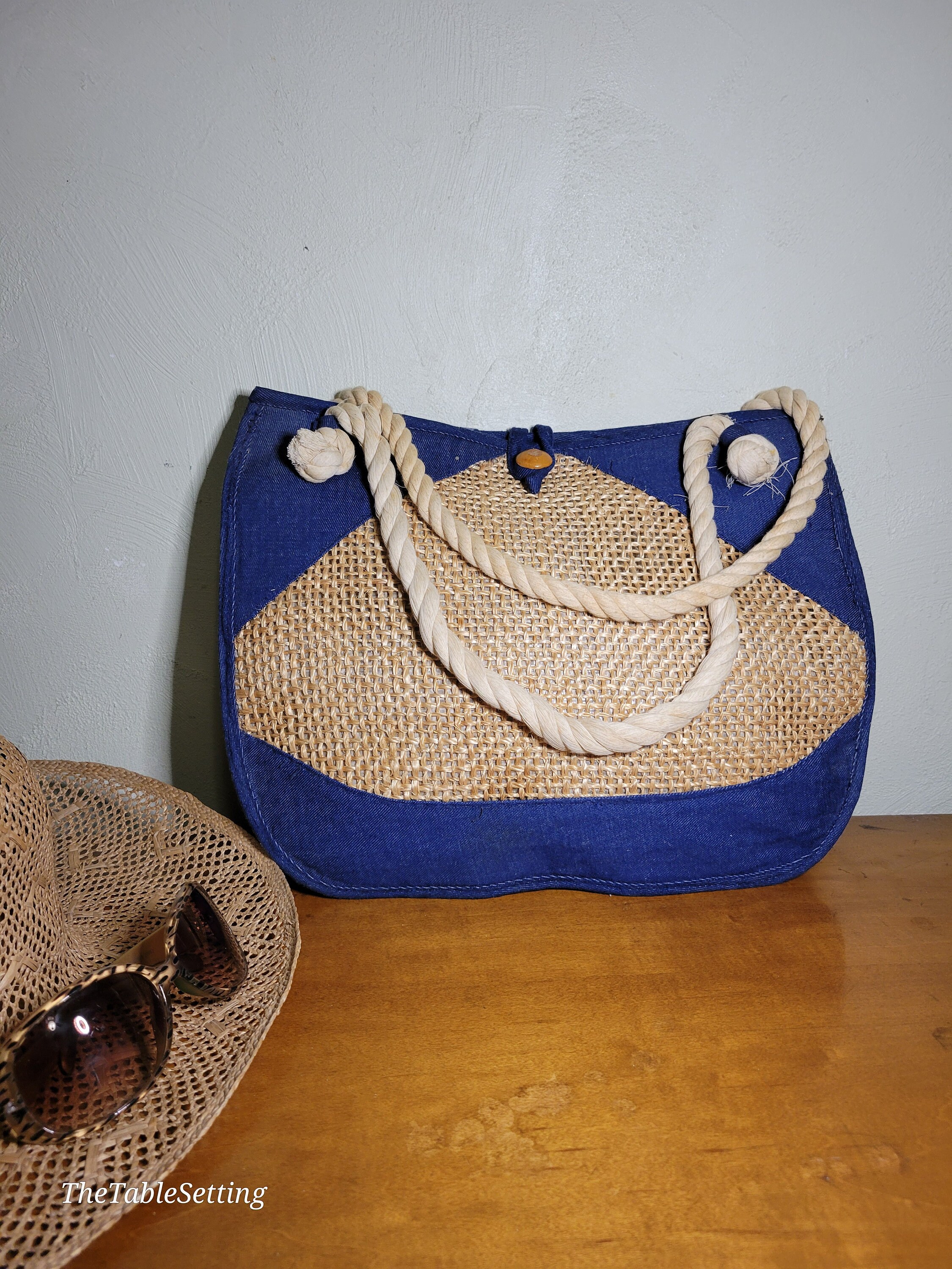 NWT Banana Republic navy blue rafria drawstring beach bag withe leather trim Straw Market Tote | Banana Republic Factory main image 2