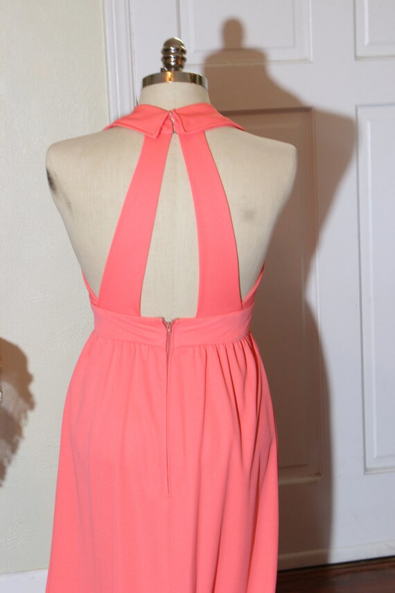 Vintage Peach Polyester Dress, Long Formal Dress … - image 5