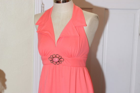 Vintage Peach Polyester Dress, Long Formal Dress … - image 7