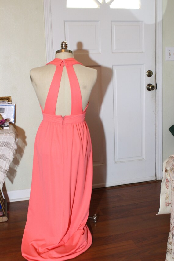 Vintage Peach Polyester Dress, Long Formal Dress … - image 6