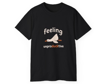 Funny Duck T-Shirt - Feeling UnproDUCKtive Graphic Tee, Cute Animal Pun Shirt, Humor Gift for Bird Lovers, Men Women Casual Wear