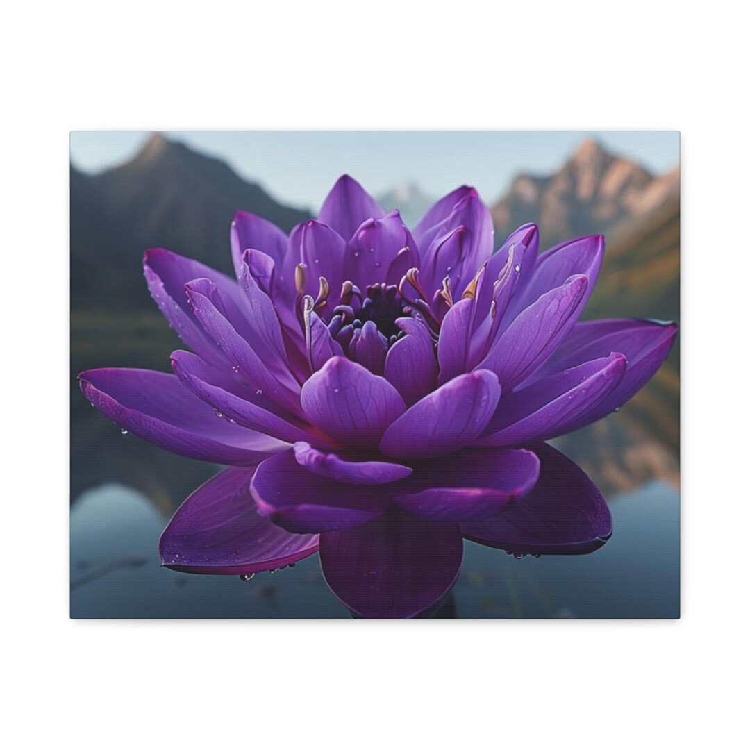 Purple Lotus Flower Canvas Wall Art - 20x16 Mountain Lake Nature Print ...