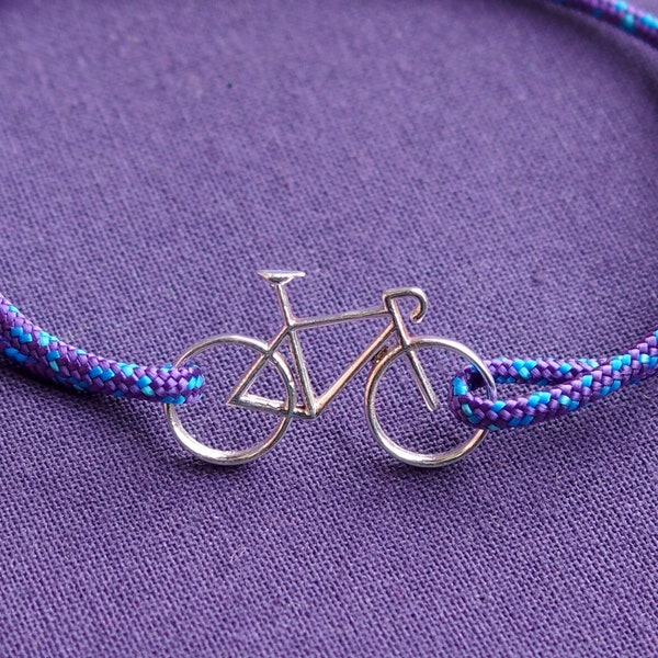 Bracelet vélo en argent 925, cordelette diamètre 2mm avec noeud coulissant pour l'ajuster, s'adresse aux amoureux de VTT, BMX, gravel, route