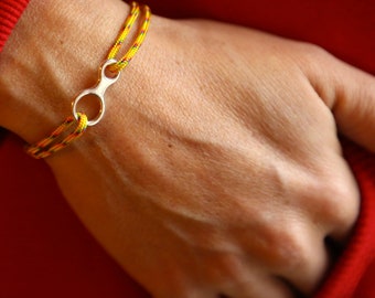 Figure-eight bracelet, climbing descender in 925 silver, adjustable size with sliding knot, 2mm cord with several color options