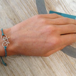 Miniature bike bracelet in 925 silver, mounted on macramé diameter 1mm, with a sliding knot to adjust it image 6