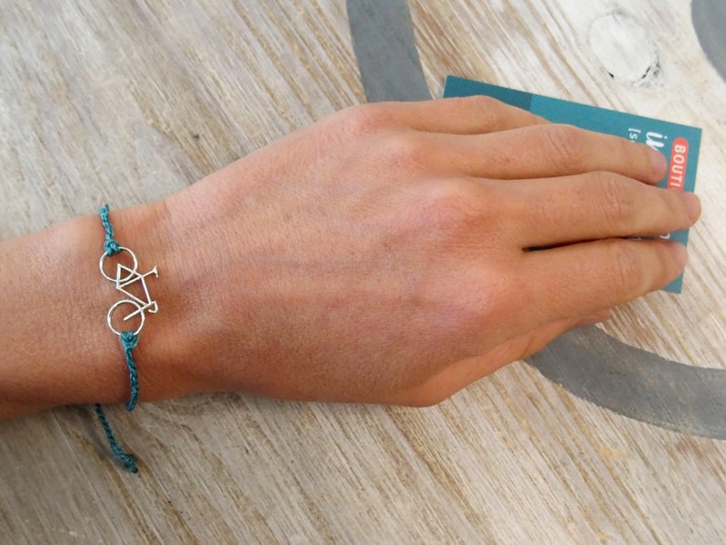 Miniature bike bracelet in 925 silver, mounted on macramé diameter 1mm, with a sliding knot to adjust it image 6