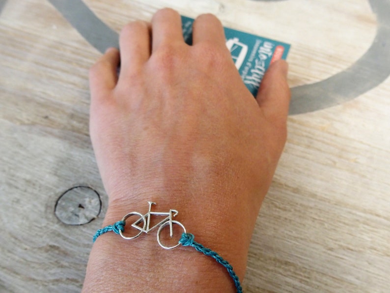 Miniature bike bracelet in 925 silver, mounted on macramé diameter 1mm, with a sliding knot to adjust it image 7