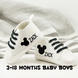 Personalized Mickey Mouse Baby Shoes – Custom Baby Boy Crib Shoes, Mickey 1st Birthday Outfit, Baby Shower Gift, Toddler Sneakers