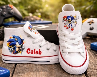 Sonic the Hedgehog Converse Shoes, Custom Toddler Birthday Sneakers, Personalized Boy Birthday Outfit