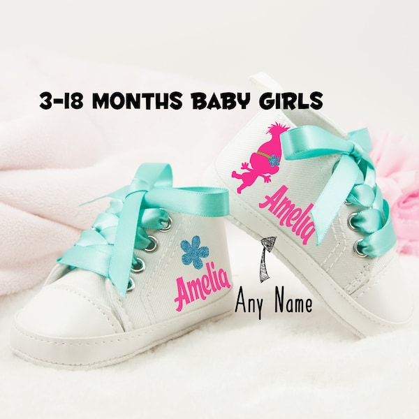 Trolls Baby Girl Shoes, Baby Shoes For Girls, Trolls First Birthday Shoes, Personalized Trolls Shoes, Trolls 1st Birthday