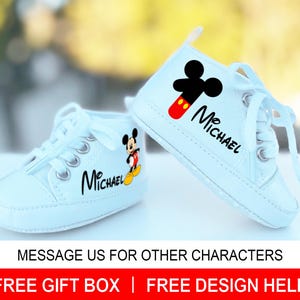 Personalized Mickey Mouse First Birthday Baby Shoes – Custom Baby Boy Crib Shoes, Mickey 1st Birthday Outfit, Baby Sneakers