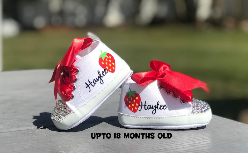 Strawberry First Birthday Shoes, Berry Baby Shoes, Red or Pink Strawberry Birthday, Strawberry 1st Birthday Outfit, Sweet Birthday image 1