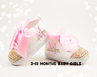 Zapatos de bebé personalizados con brillo, regalo hecho a mano para recién nacidos
