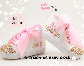 First Birthday Girl Outfit, Pink Gold Baby Girl Shoes, Personalized Baby Girl Shoes,Infant Shoes,Infant Girl Shoe