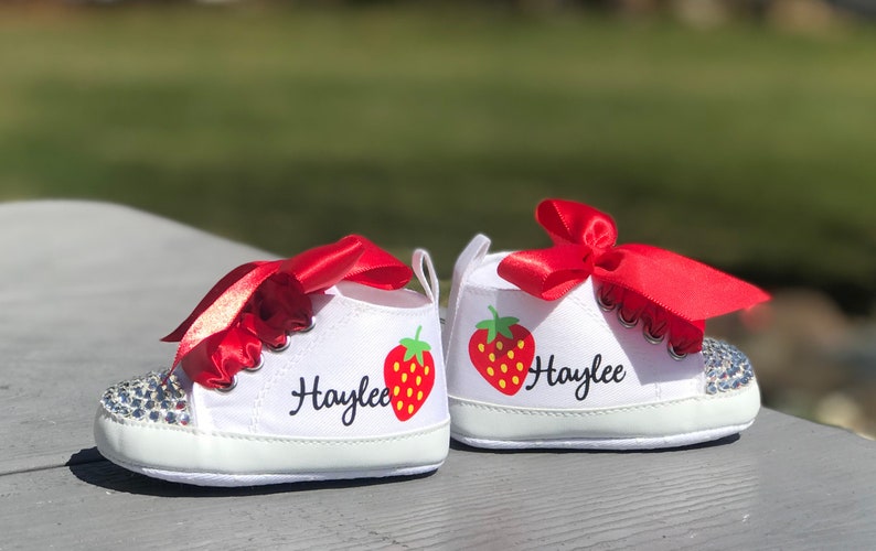 Strawberry First Birthday Shoes, Berry Baby Shoes, Red or Pink Strawberry Birthday, Strawberry 1st Birthday Outfit, Sweet Birthday image 2