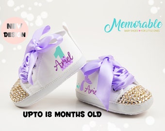 Mermaid First Birthday Shoes, Up To 18 Months Old, Gold and Purple First Birthday Shoes