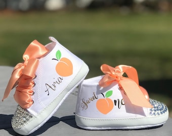 One Sweet Peach, Sweet Peach Birthday Shoes, Sweet Peach First Birthday Outfit, One Peach Party, Peach Baby Shower, Peach Birthday Shoes