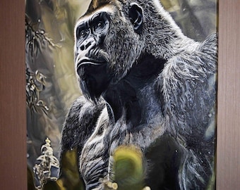 大きなゴリラの絵画キャンバス抽象的な猿のアートワーク重厚な質感の