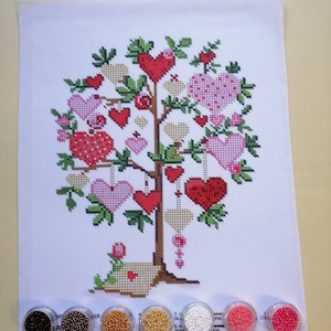 Bead embroidery kit The tree love, Needlepoint kit Tree heart love, Housewarming gift Valentine Love tree